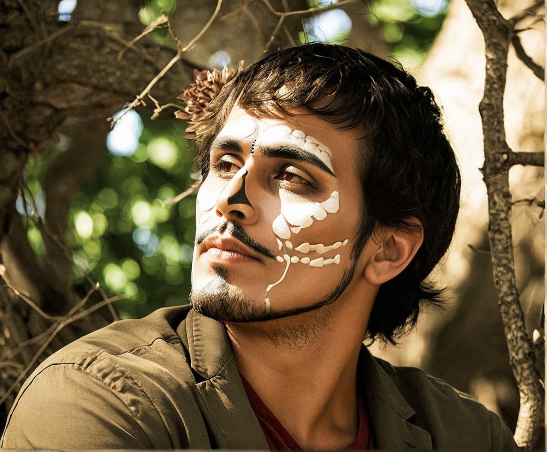 Young man with face markings in natural setting
