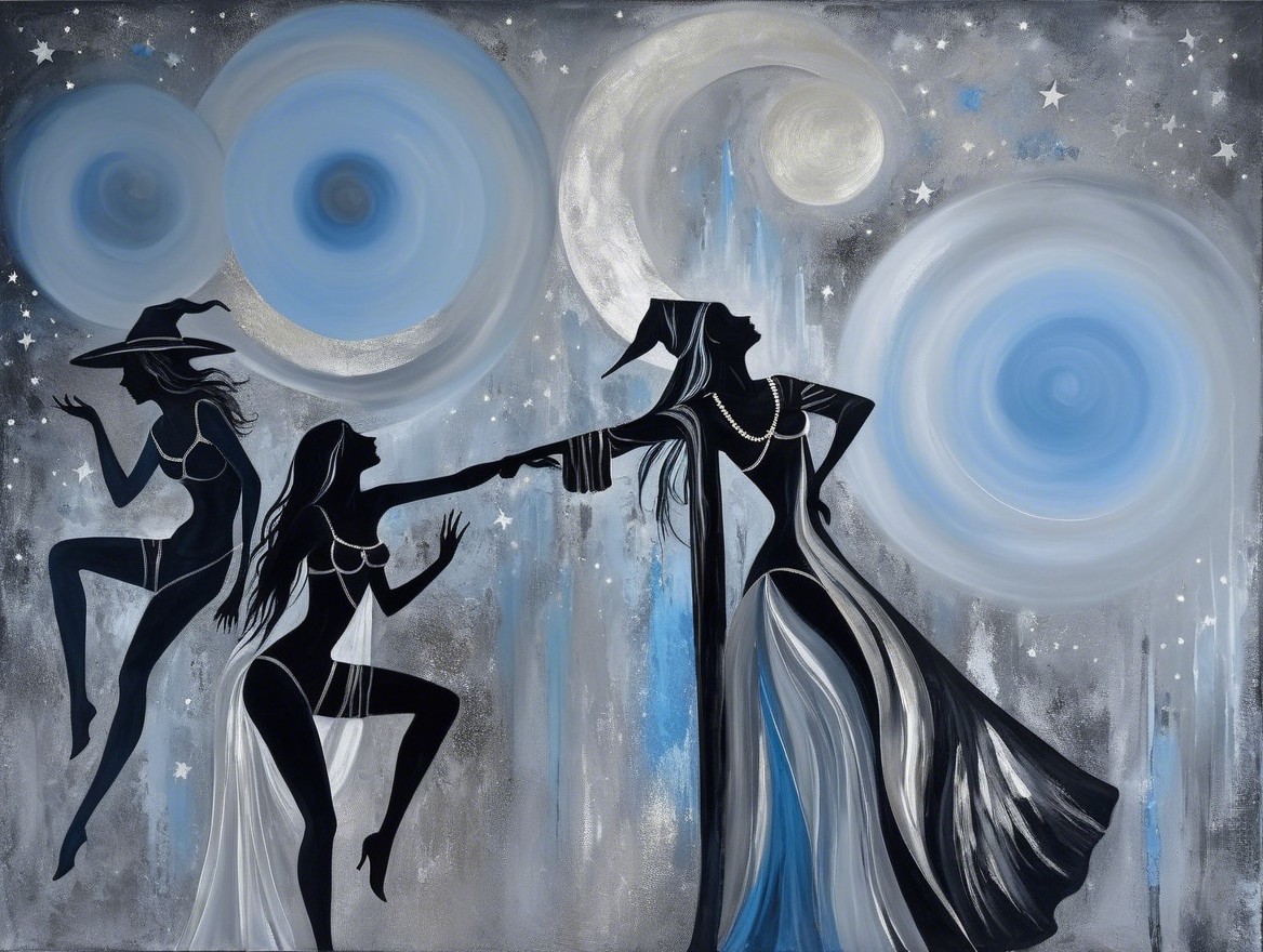 Silhouetted Figures in a Starry Mystical Scene