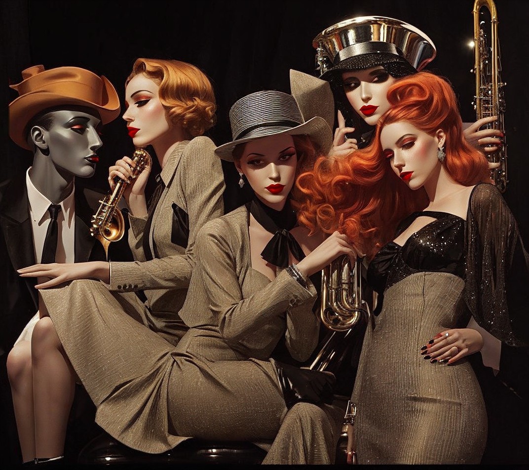 Vintage Mannequins in Elegant Jazz Club Attire