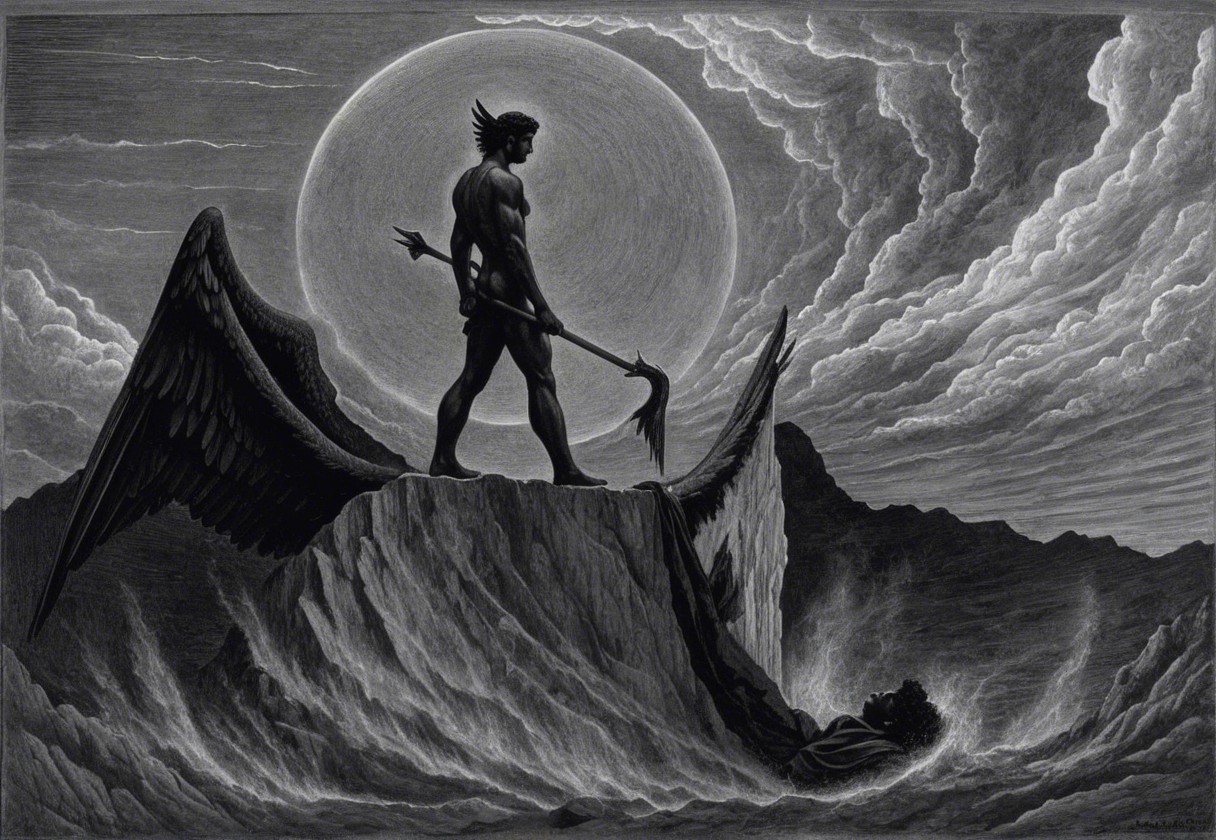 Winged Figure with Trident Overlooking Defeated Opponent