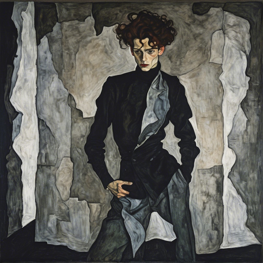 Stylish Figure in Black Against Muted Background