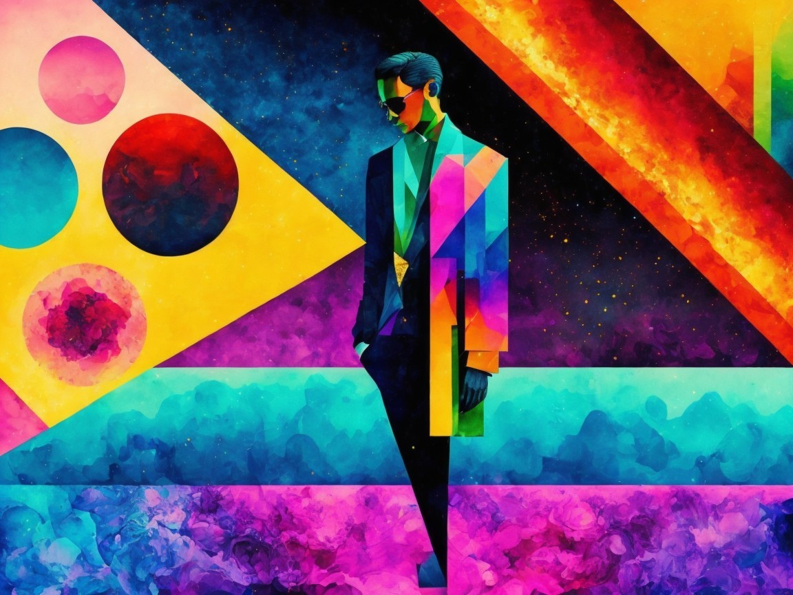 Abstract Illustration of Stylish Figure in Colorful Suit
