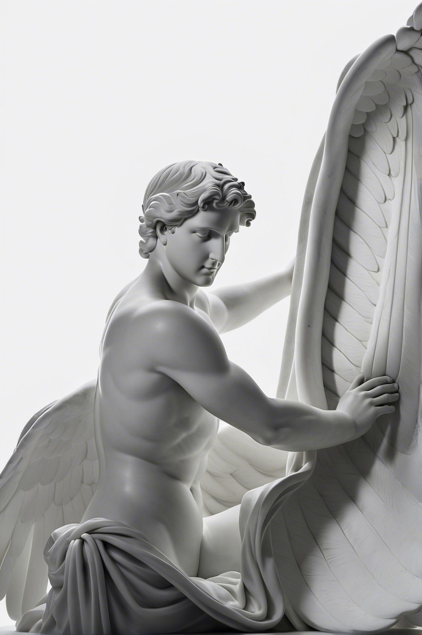 Marble Sculpture of a Winged Figure with Detailing