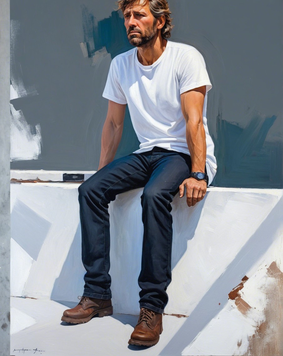 Man in White T-Shirt Contemplating on Ledge