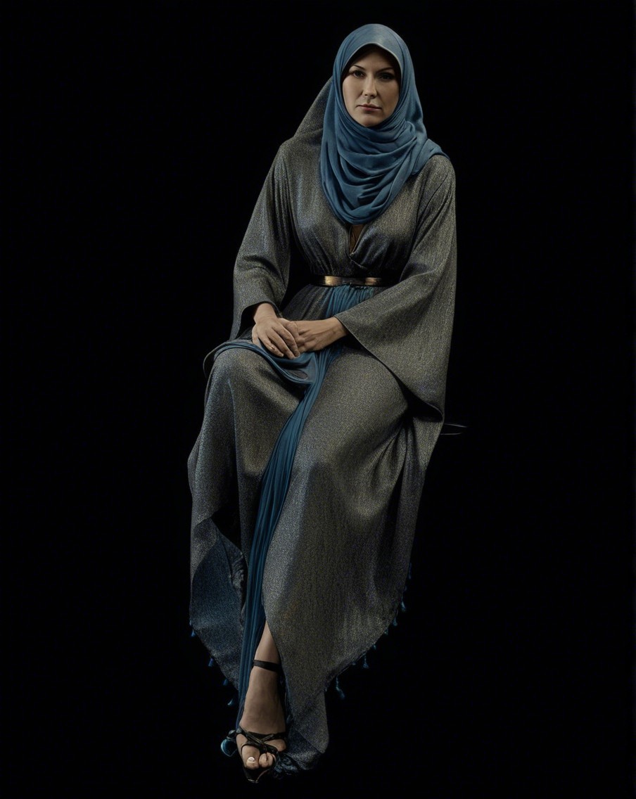 Elegant Woman in Shimmering Gown and Hijab