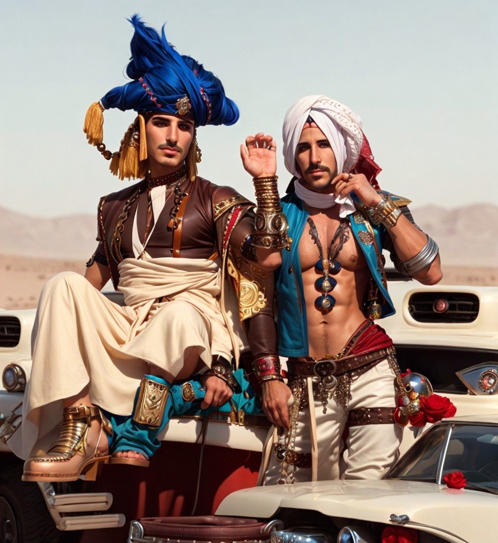 Stylish Individuals in Vibrant Desert Fashion Setting