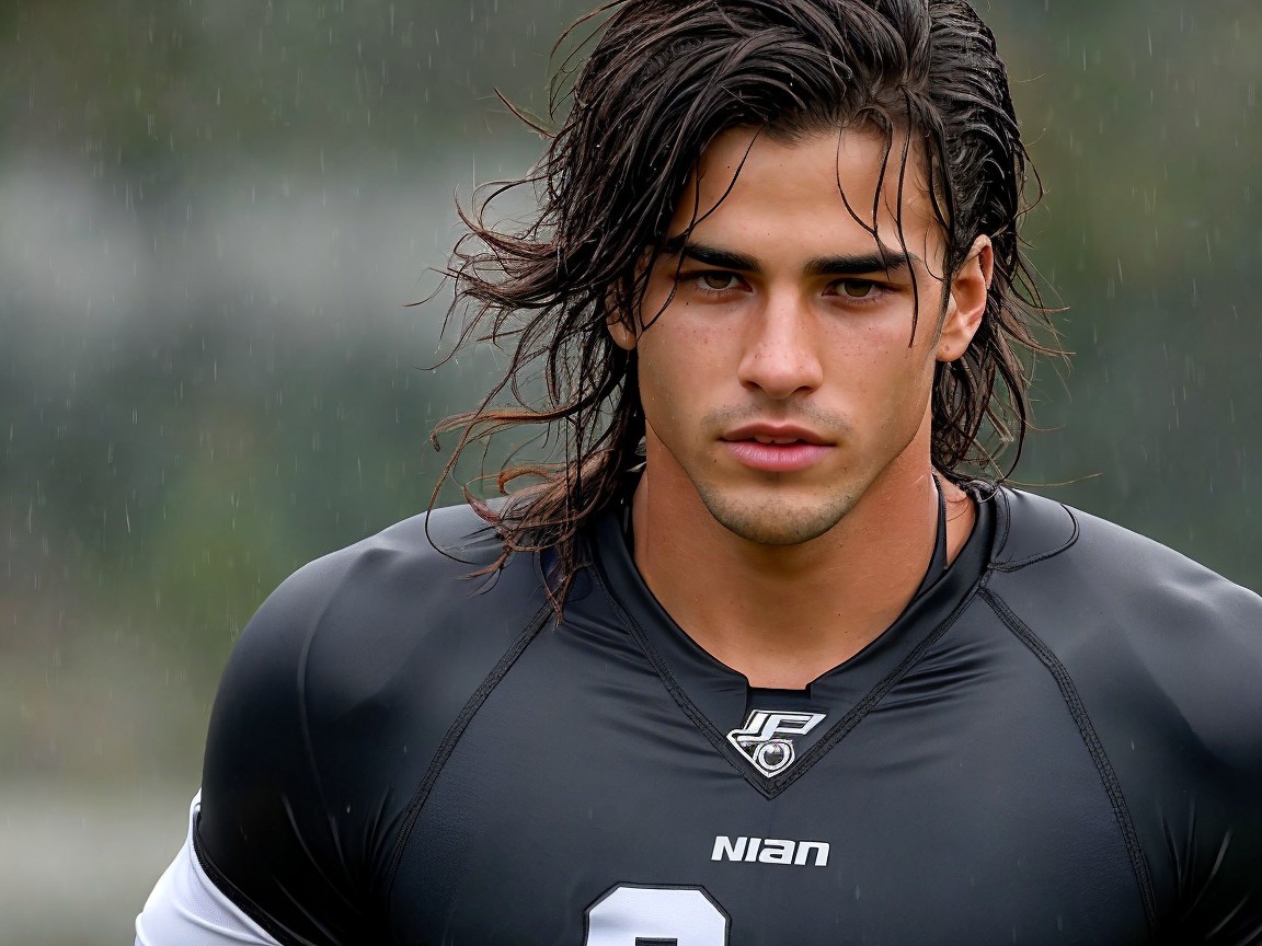 Young Athlete in Rain Showcasing Determination