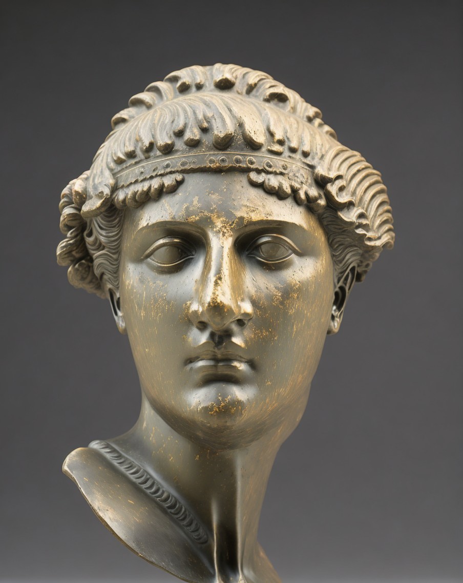 Bronze Bust of a Young Woman with Wavy Hair