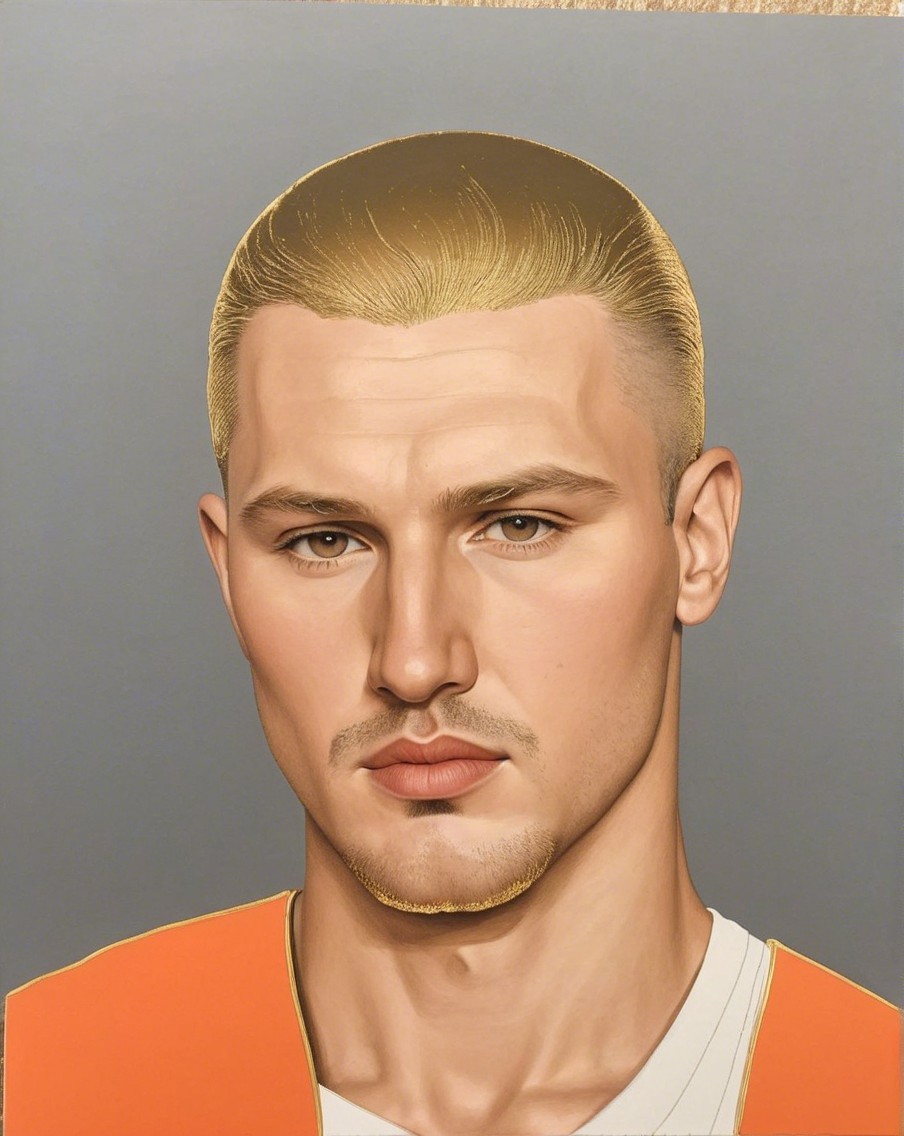 Young man in orange prison uniform with blonde hair