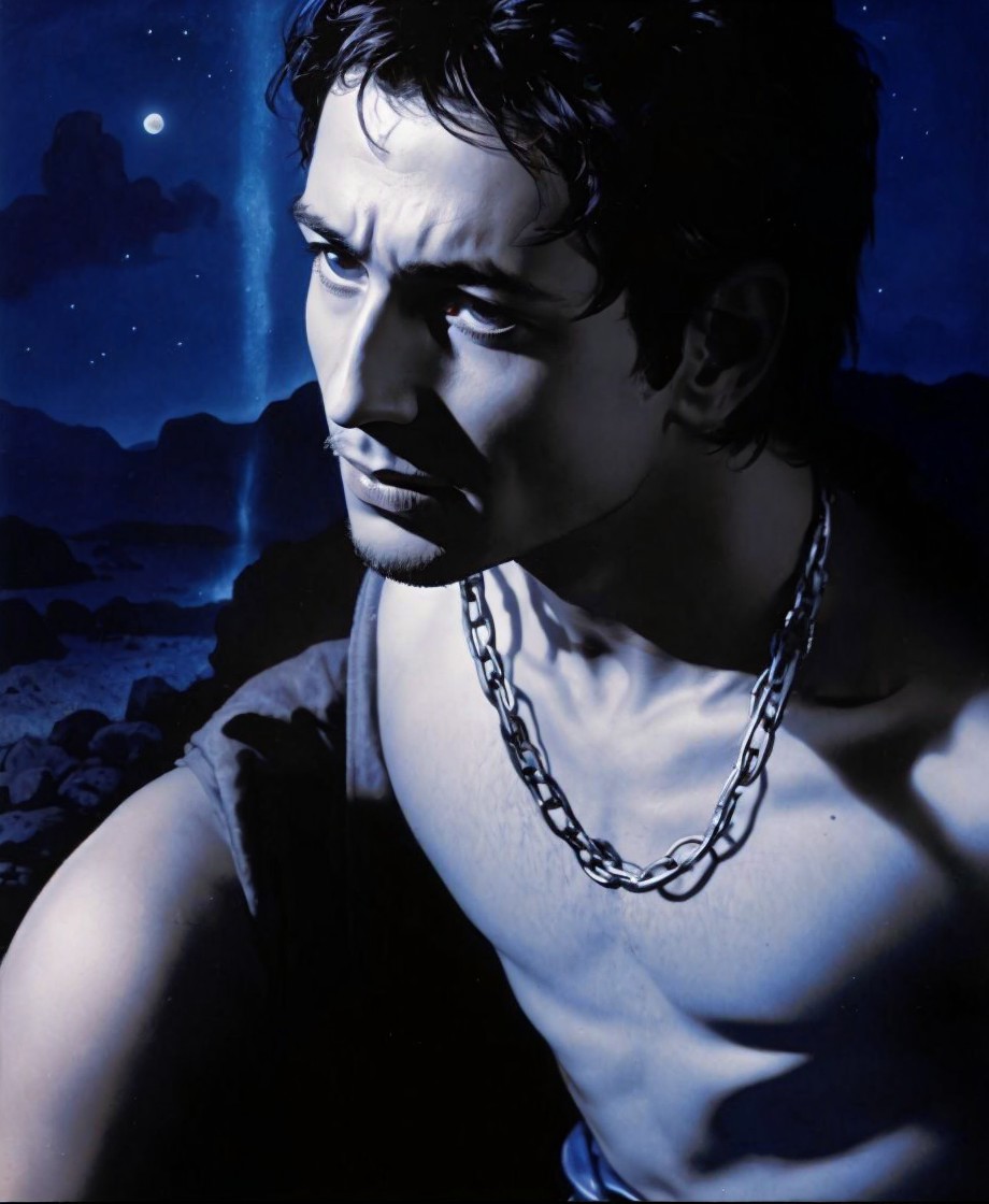 Contemplative Figure in Dramatic Blue Palette