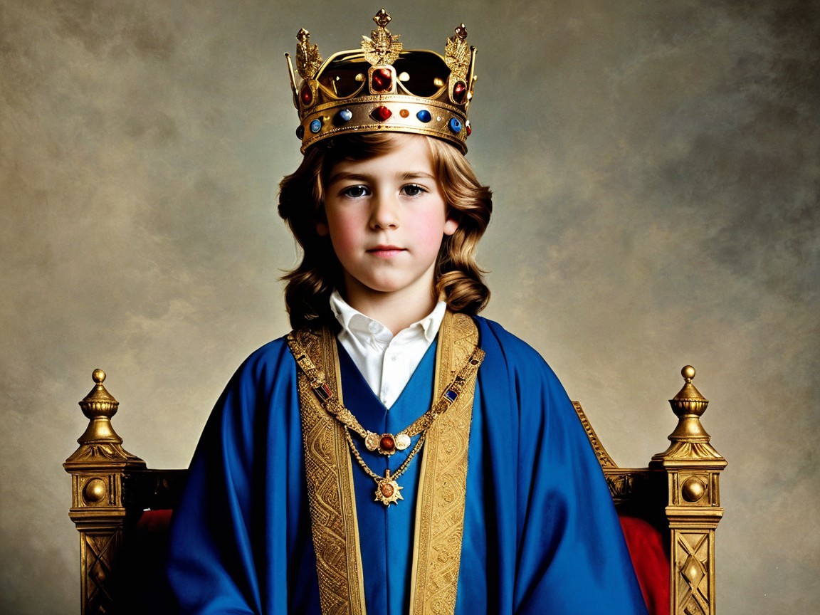 Young Boy on Grand Throne in Regal Attire