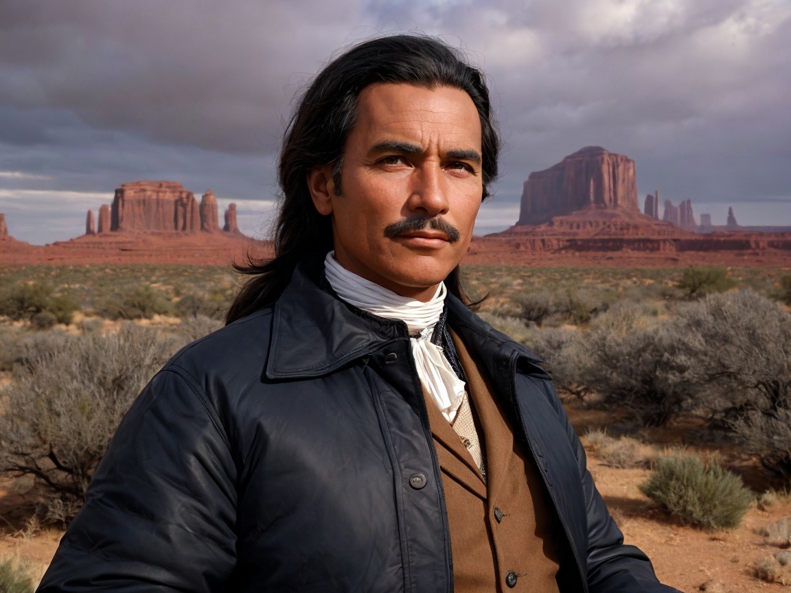 Man in desert landscape with red rock formations