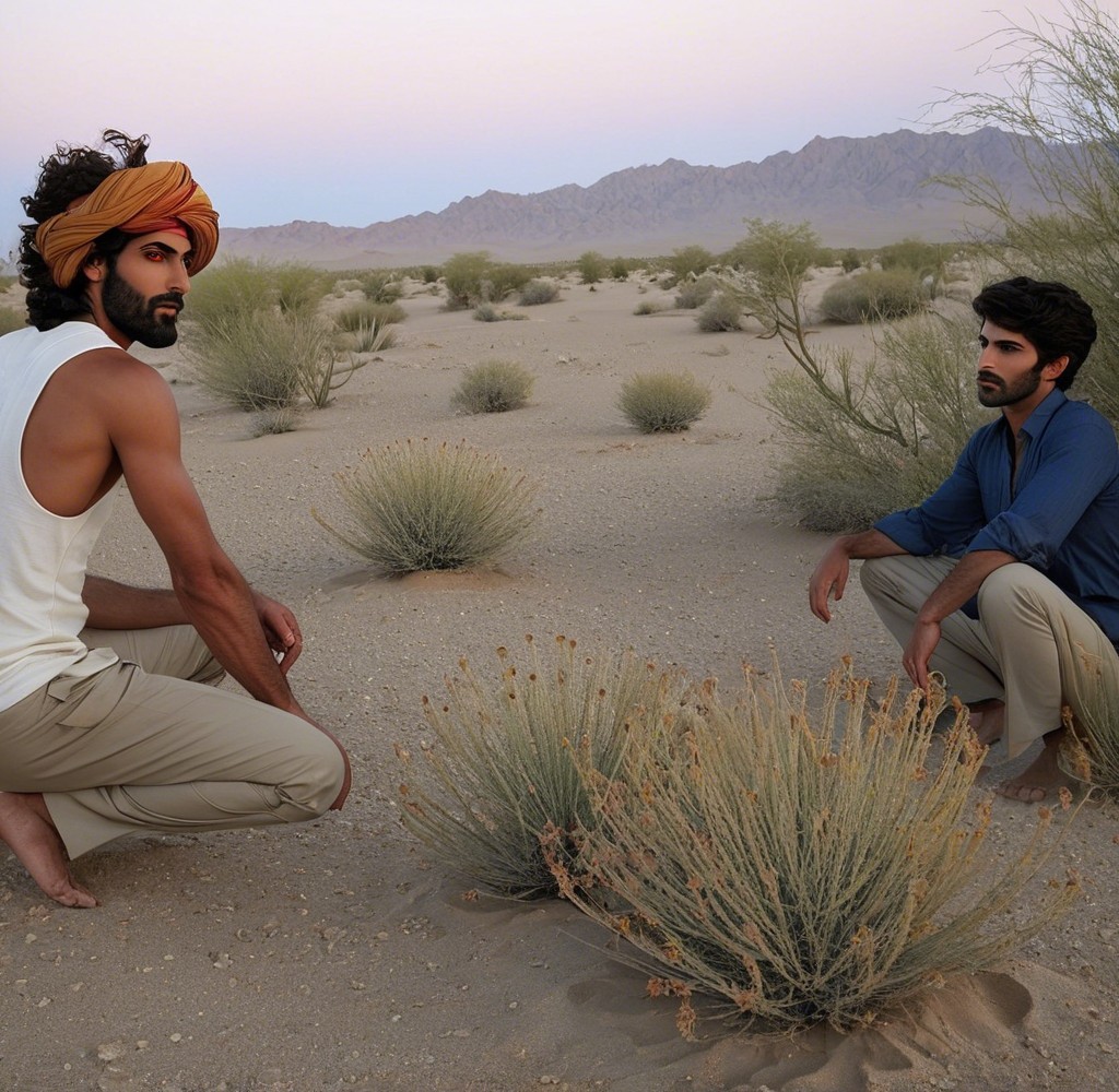 Desert Landscape with Two Men at Twilight