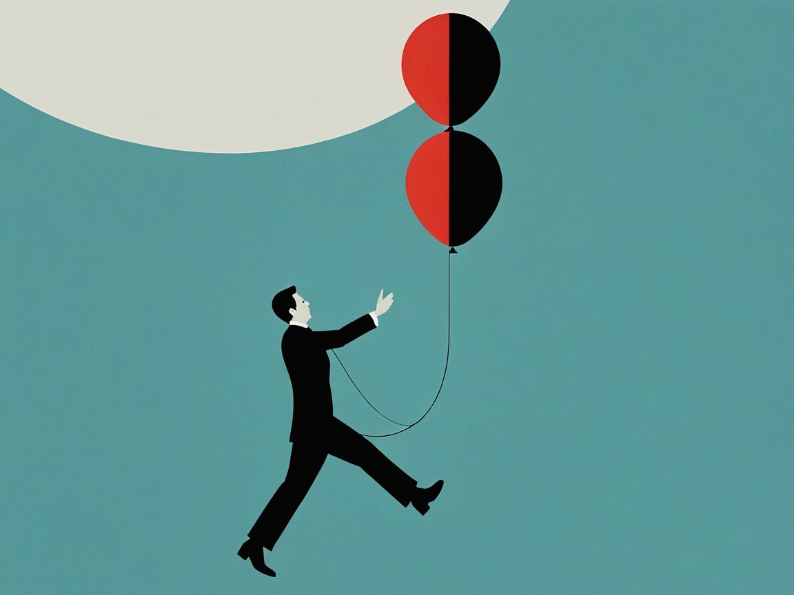 Silhouette of a Man Reaching for Balloons at Night