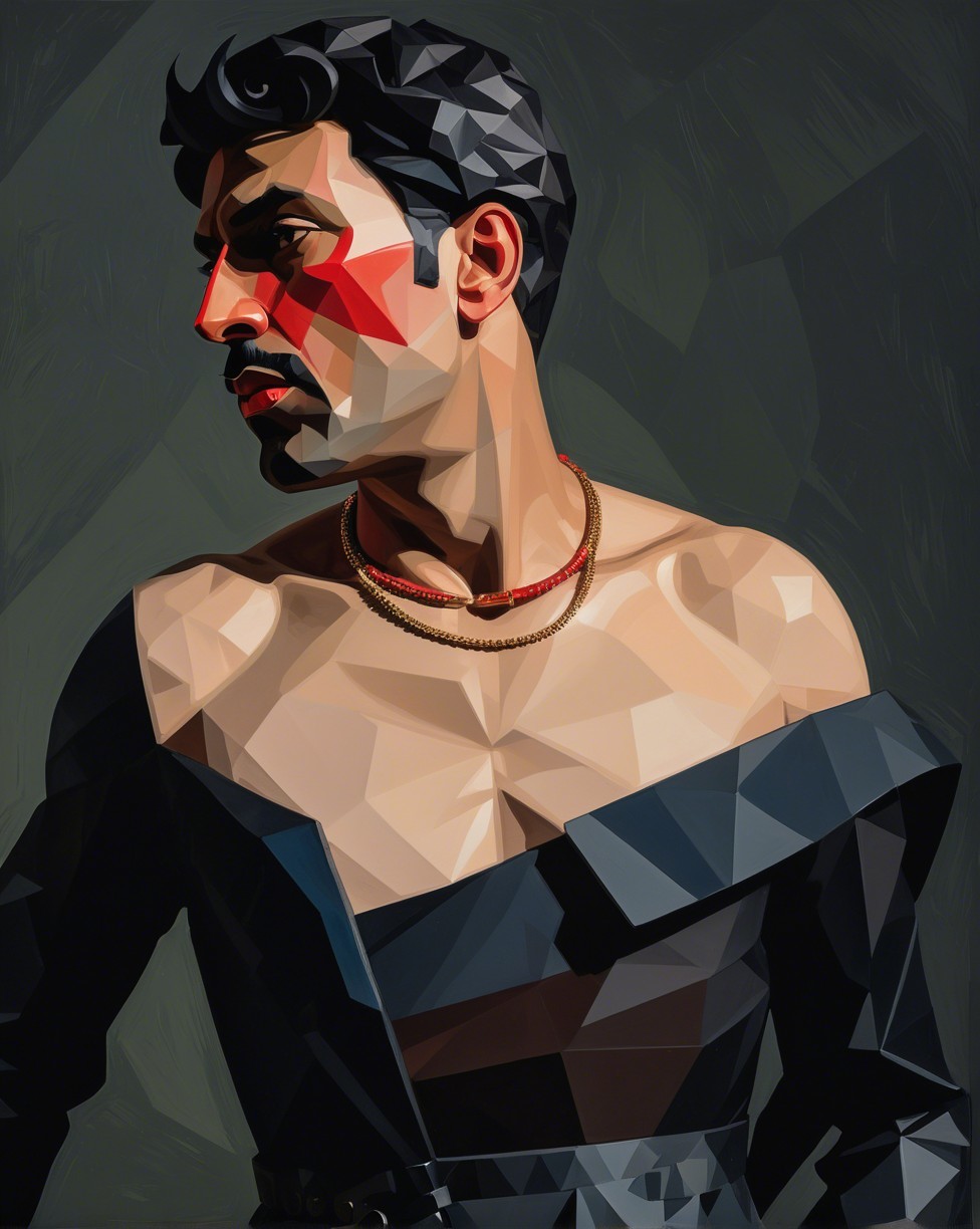 Polygonal Art Portrait of a Masculine Dark-Skinned Man