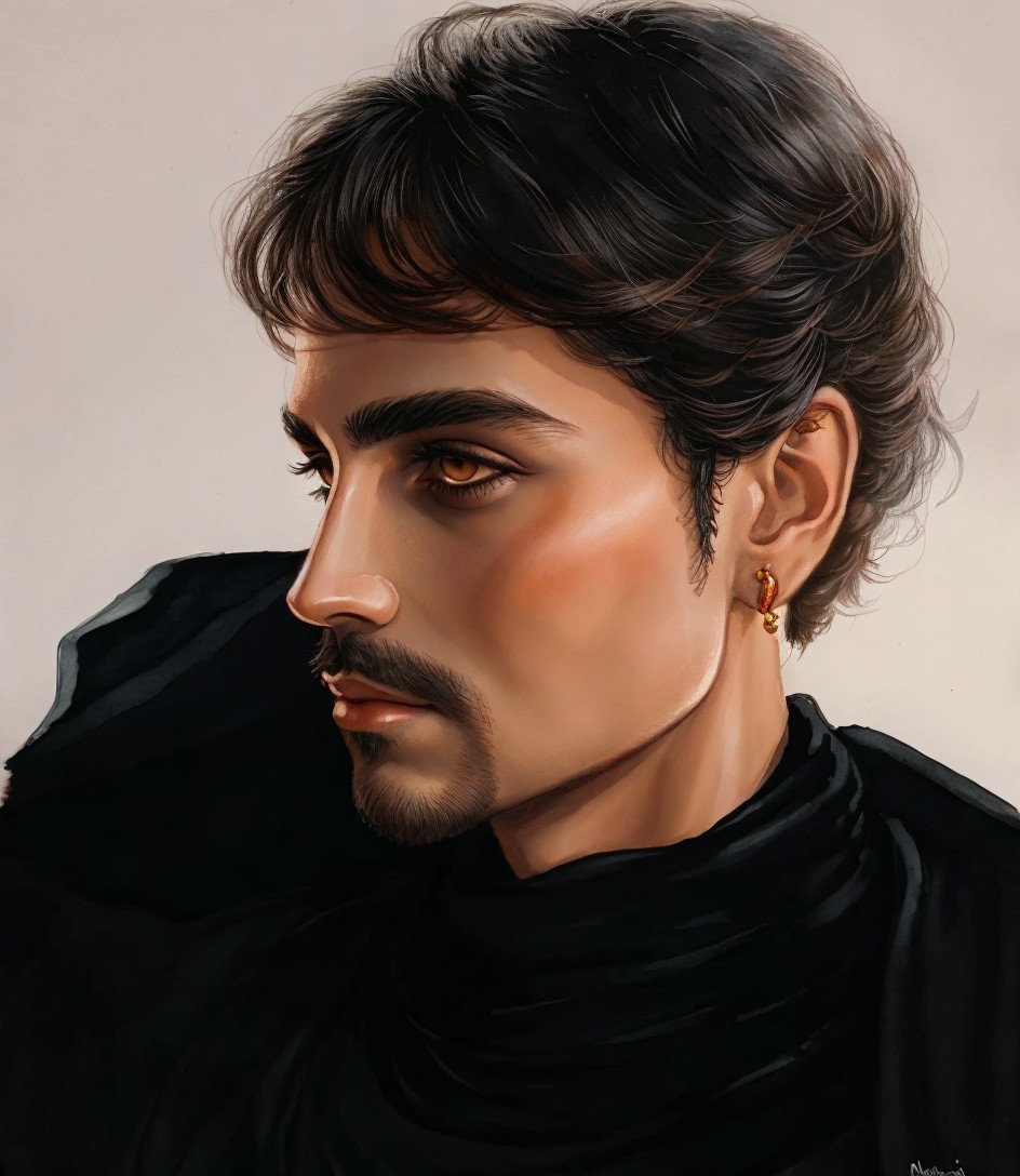 Portrait of a Young Man in Elegant Black Cloak