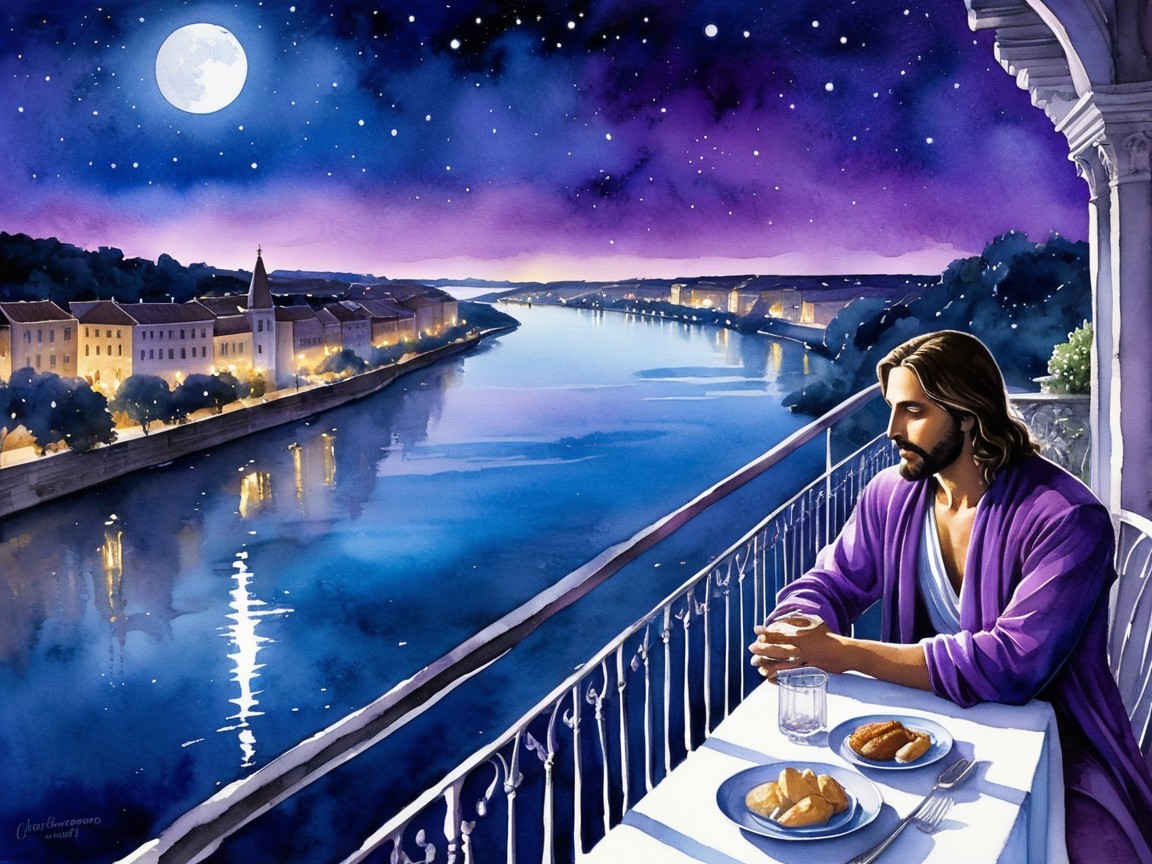 Serene Nighttime Balcony Scene Overlooking River