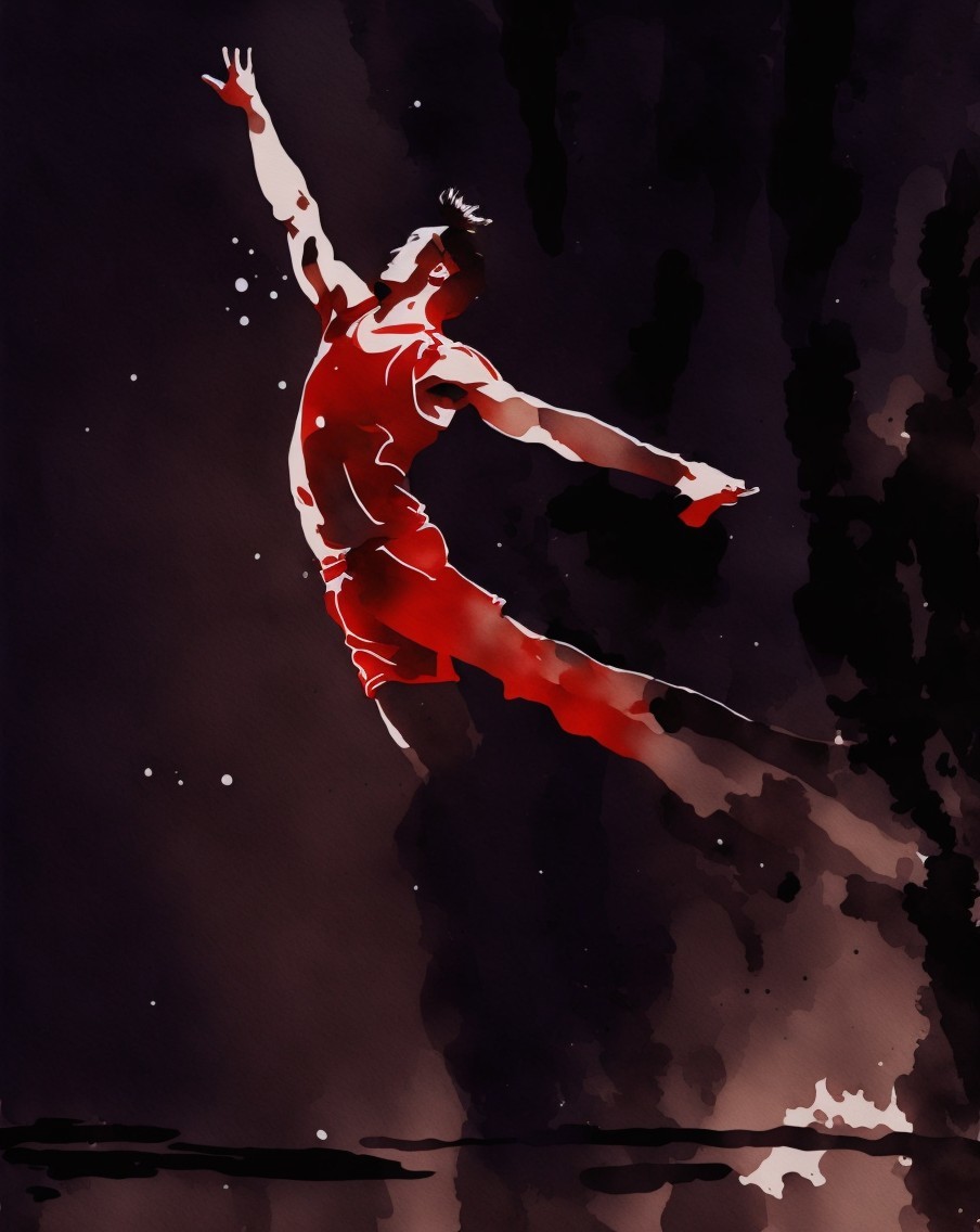 Dynamic Athlete in Motion Against Abstract Background