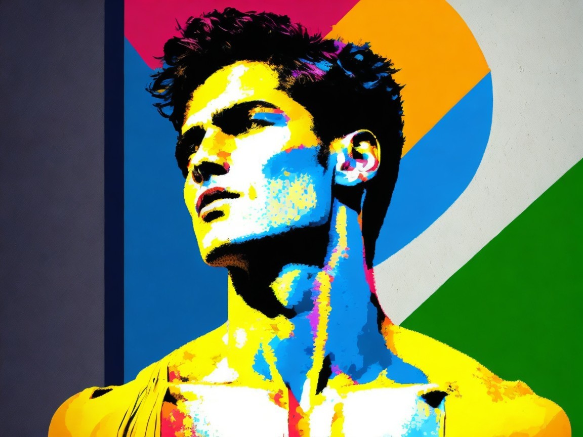 Stylized Portrait of a Male Figure with Vibrant Colors