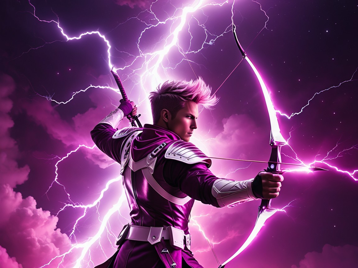 Futuristic Archer in Vibrant Lightning Background