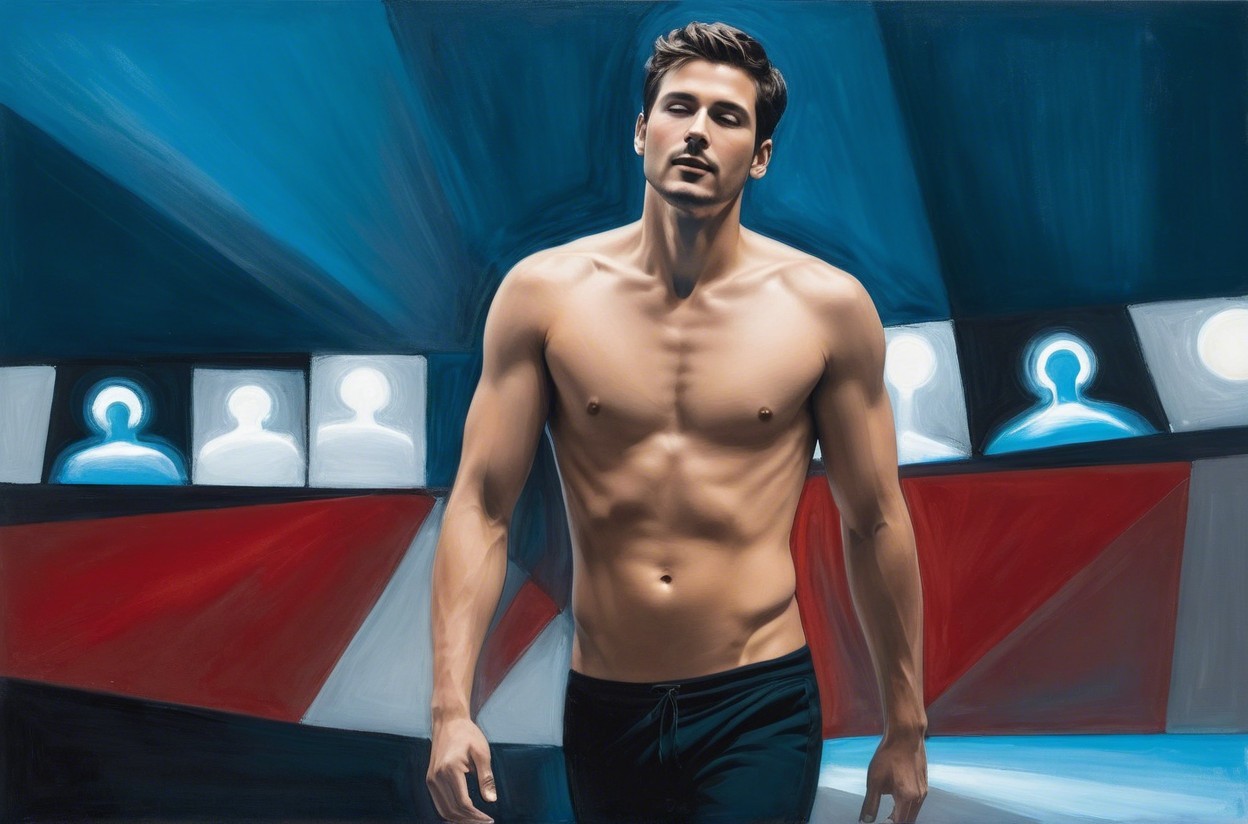 Muscular Young Man in Abstract Colorful Background