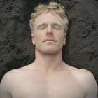 Marble Statue of Muscular Male Figure with Celestial Background