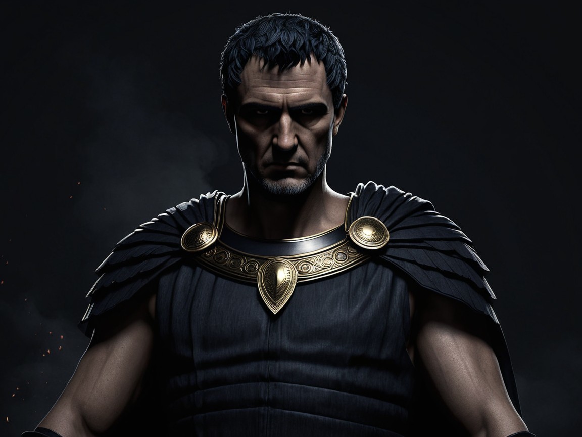 Ancient Roman Figure in Dark Tunic and Cape