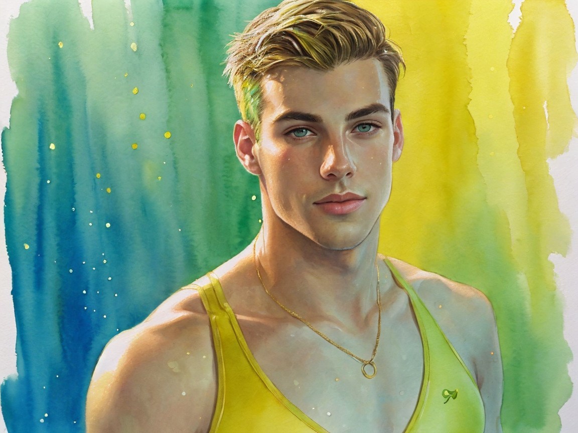 Portrait of a Young Man with Blue Eyes and Yellow Top