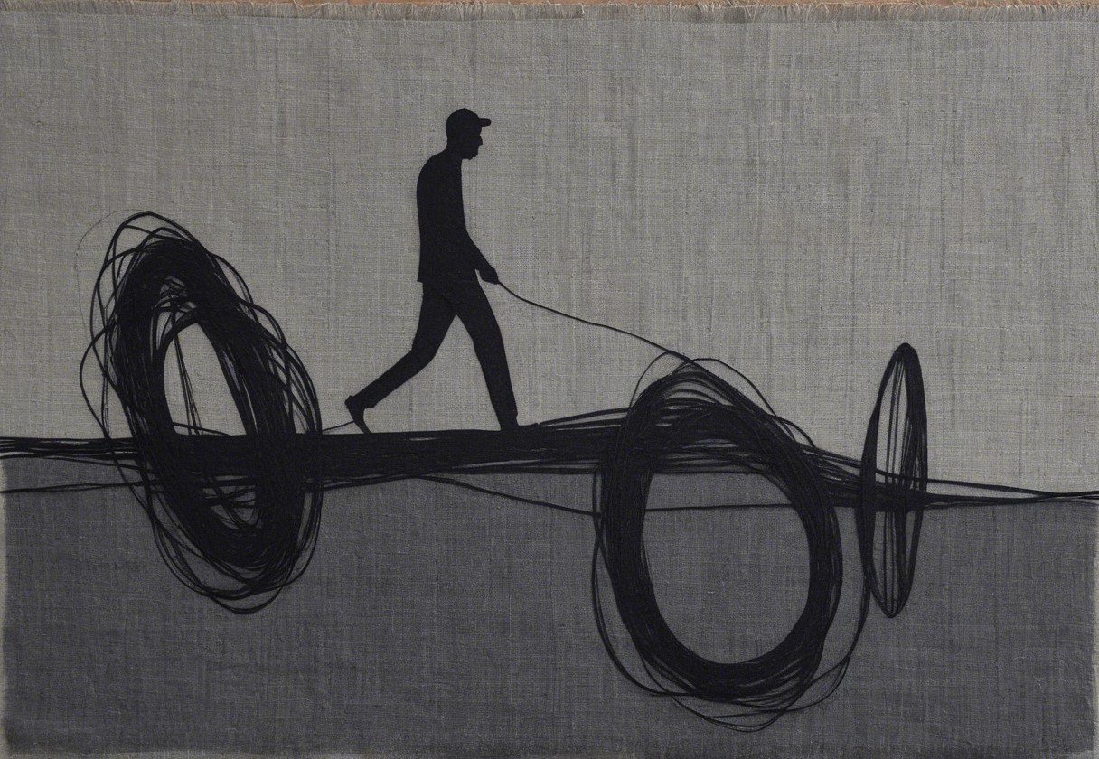 Minimalist Design with Silhouetted Figure and Spirals