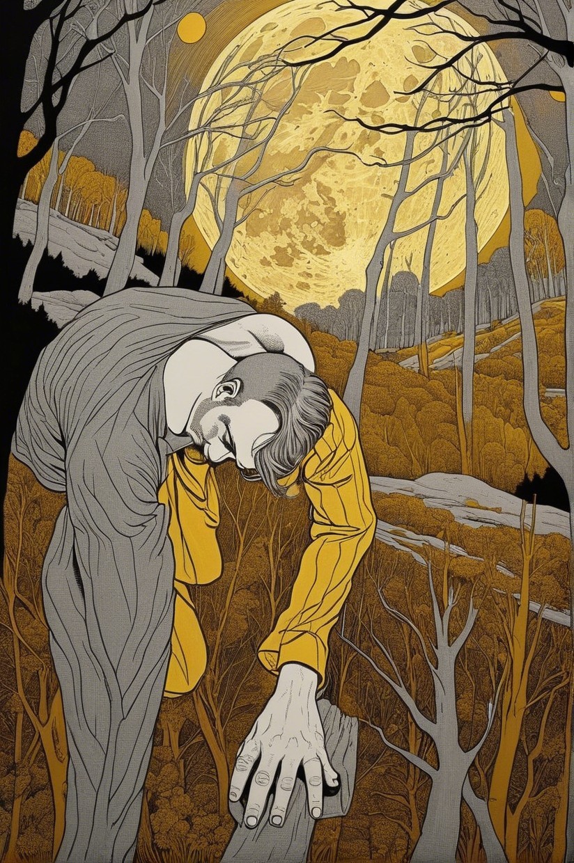Moonlit Landscape with a Man and Barren Trees