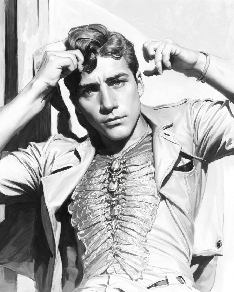 Black and White Portrait of a Young Male Model