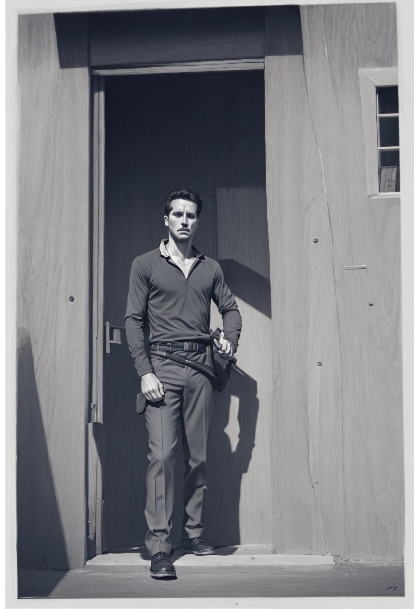 Man in Minimalist Doorway with Confident Posture