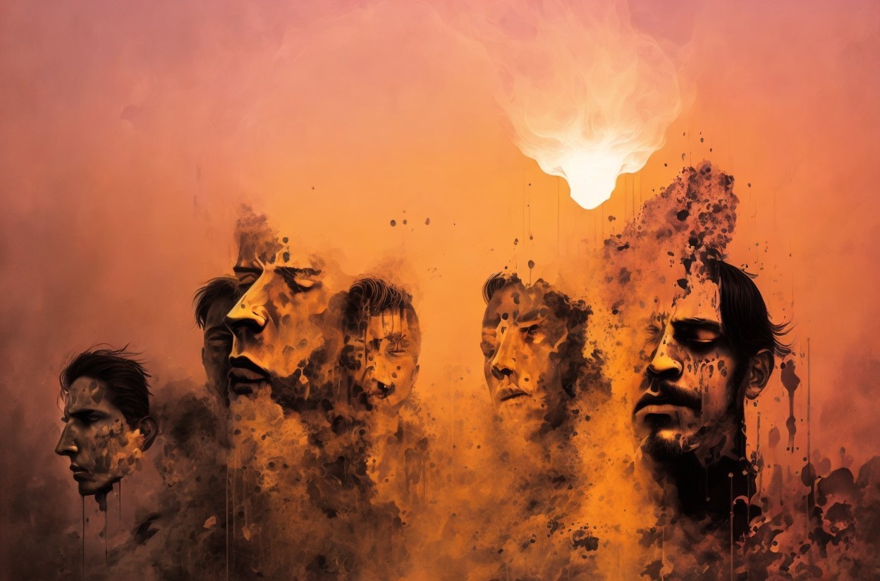 Surreal Artwork of Faces in Smoky Warm Hues