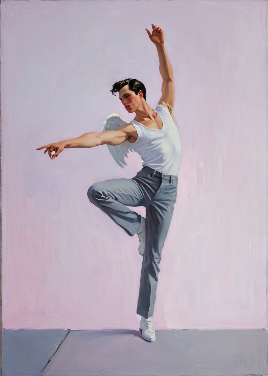 Male ballet dancer in dynamic pose with wings