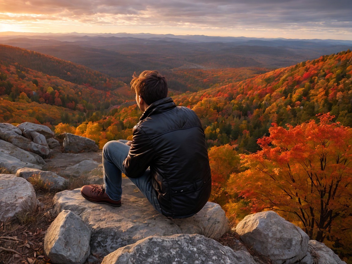Person on Rock Overlooking Autumn Landscape