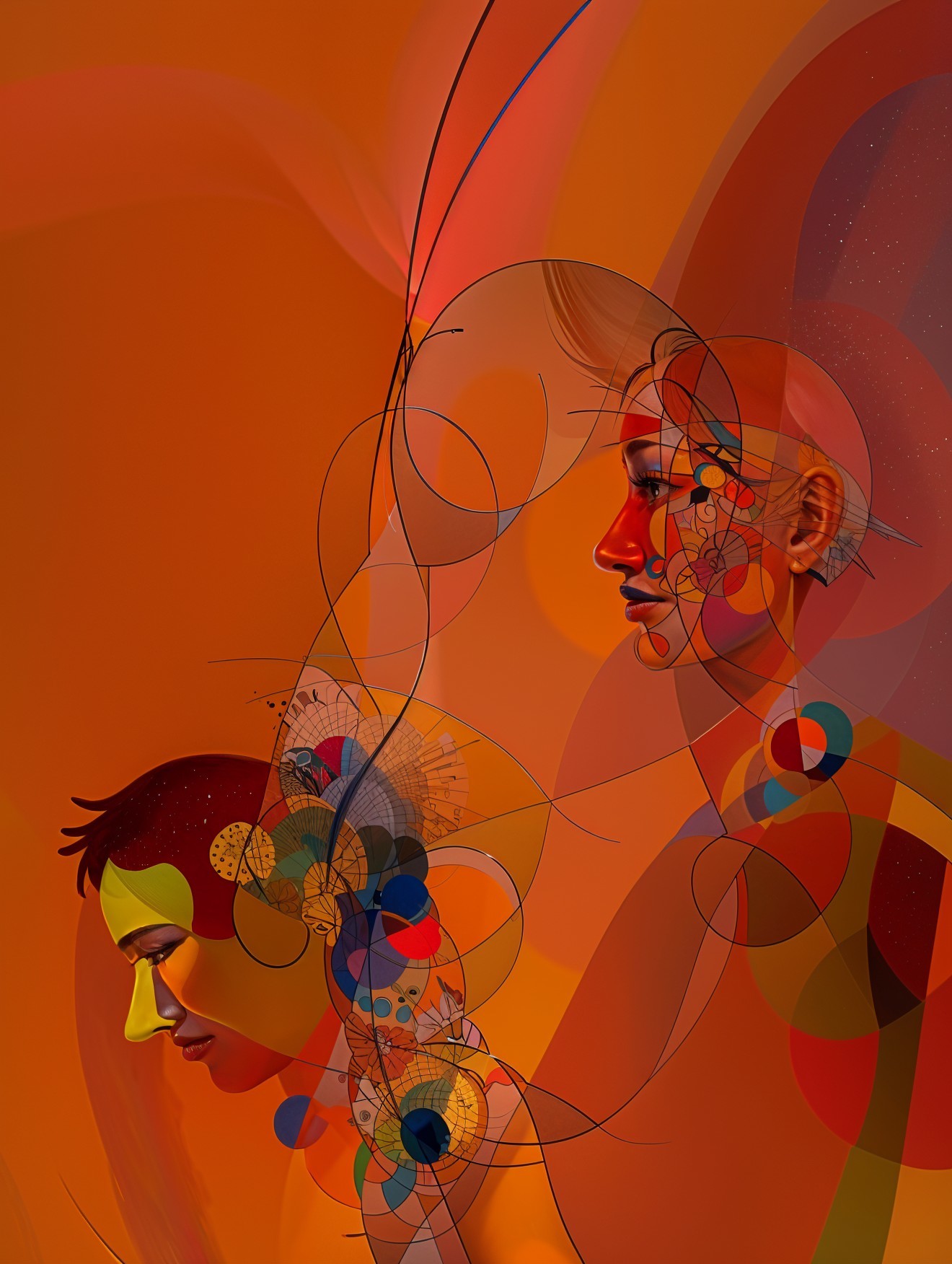 Abstract Figures on Vibrant Orange Background