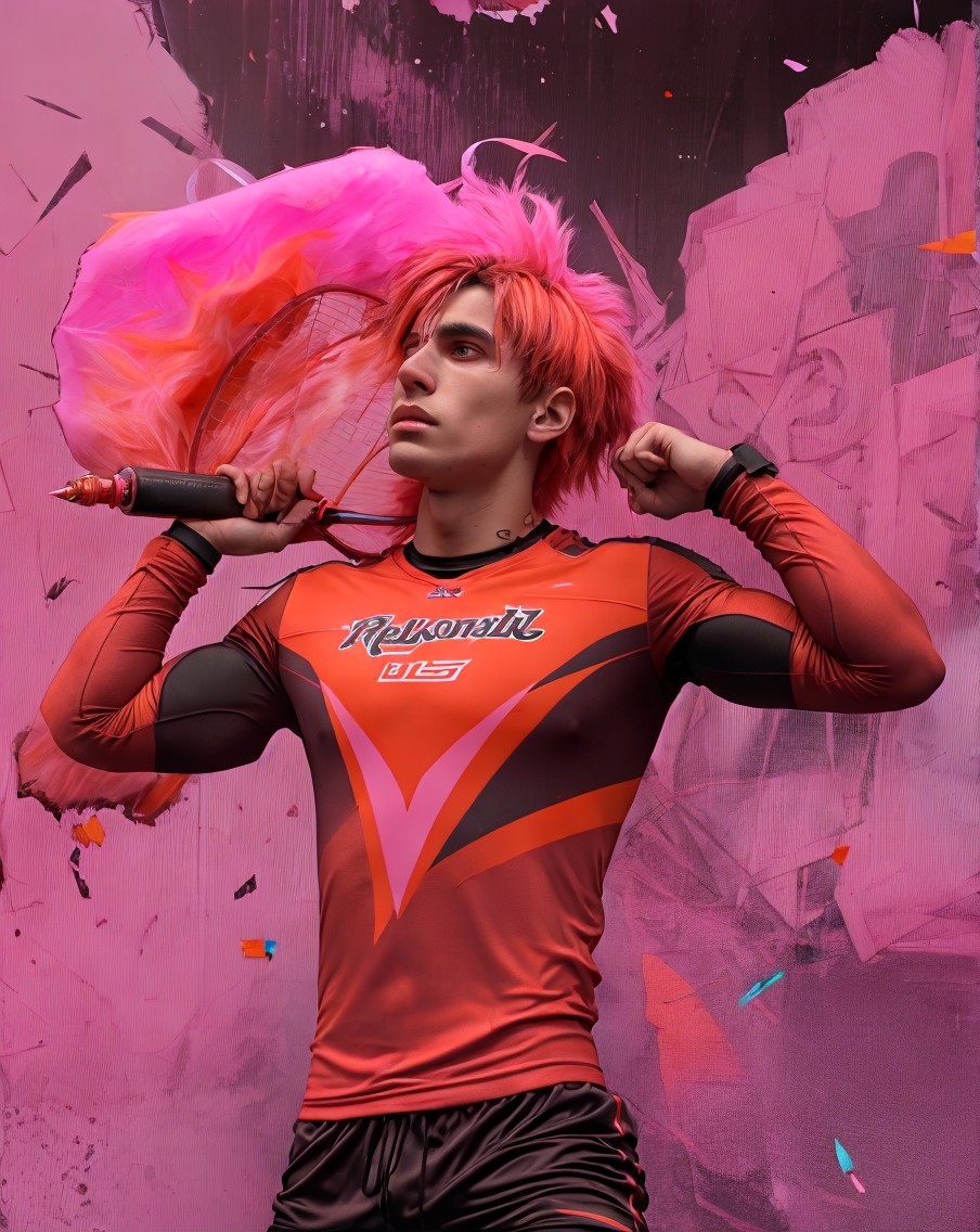 Dynamic Athlete in Red Jersey with Colorful Umbrella