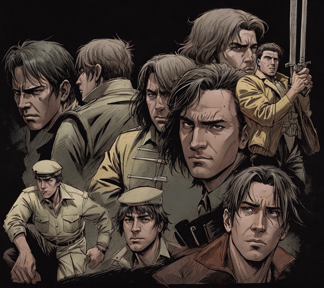 Collage of Intense Male Character in Military Attire