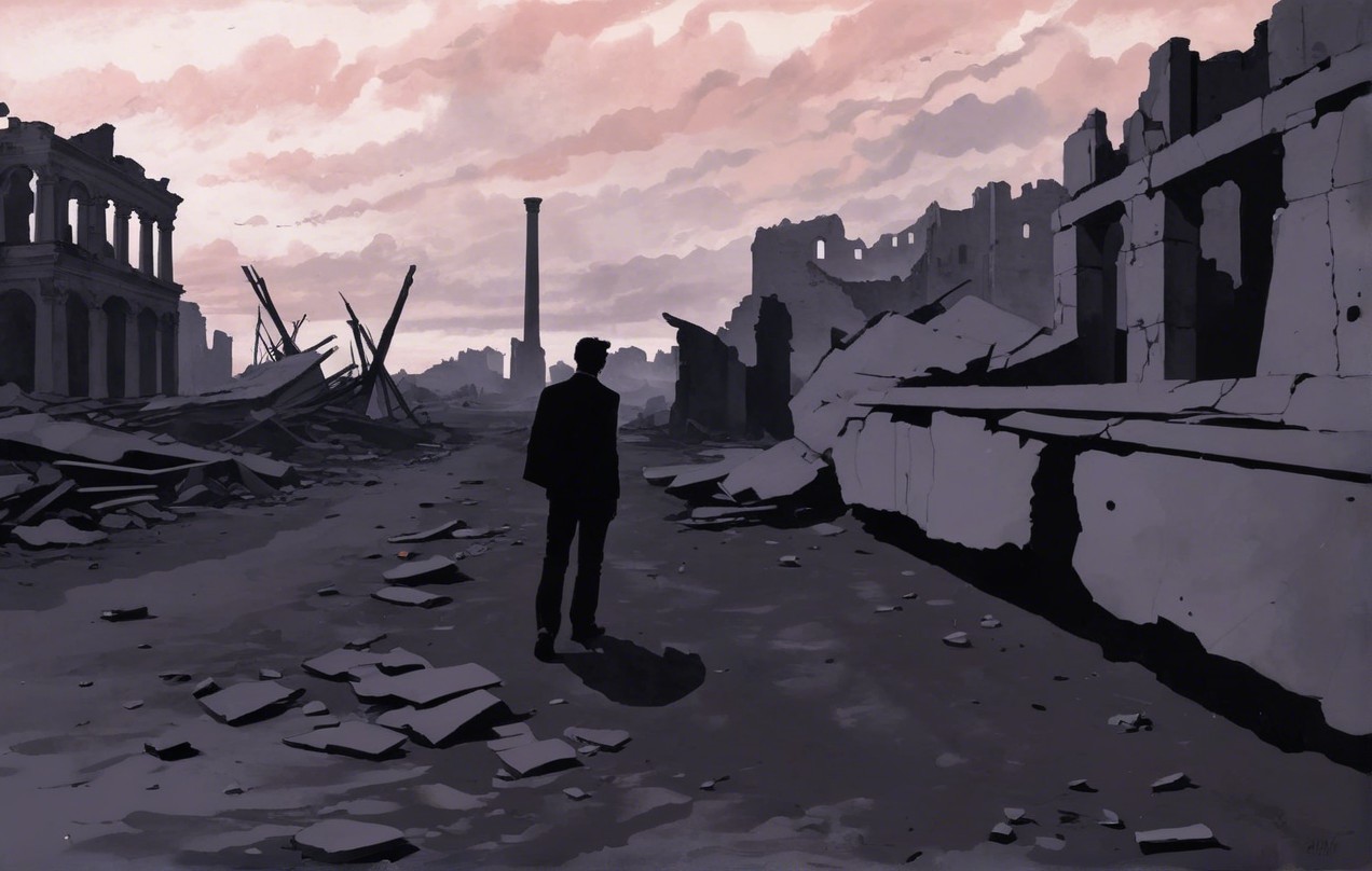 Desolate Landscape with Ruins and Somber Sky