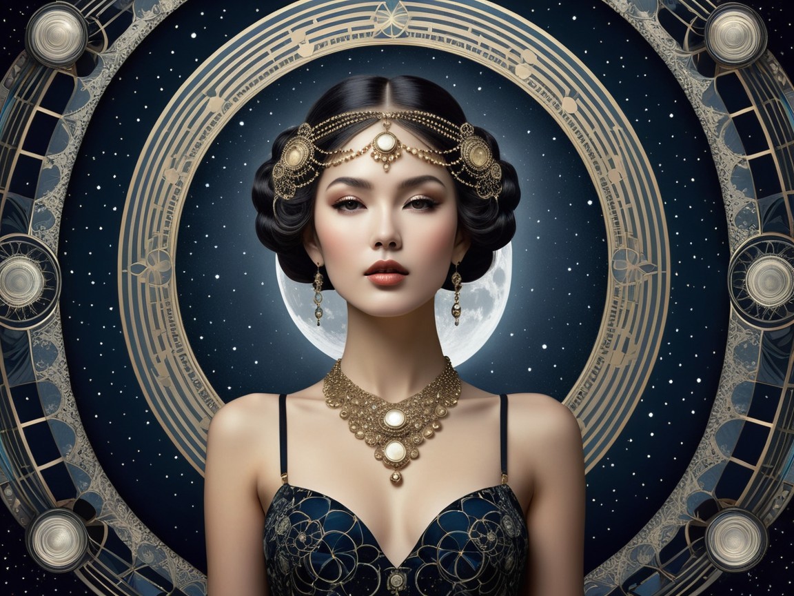 Elegant Woman in Dark Gown Against Blue Backdrop