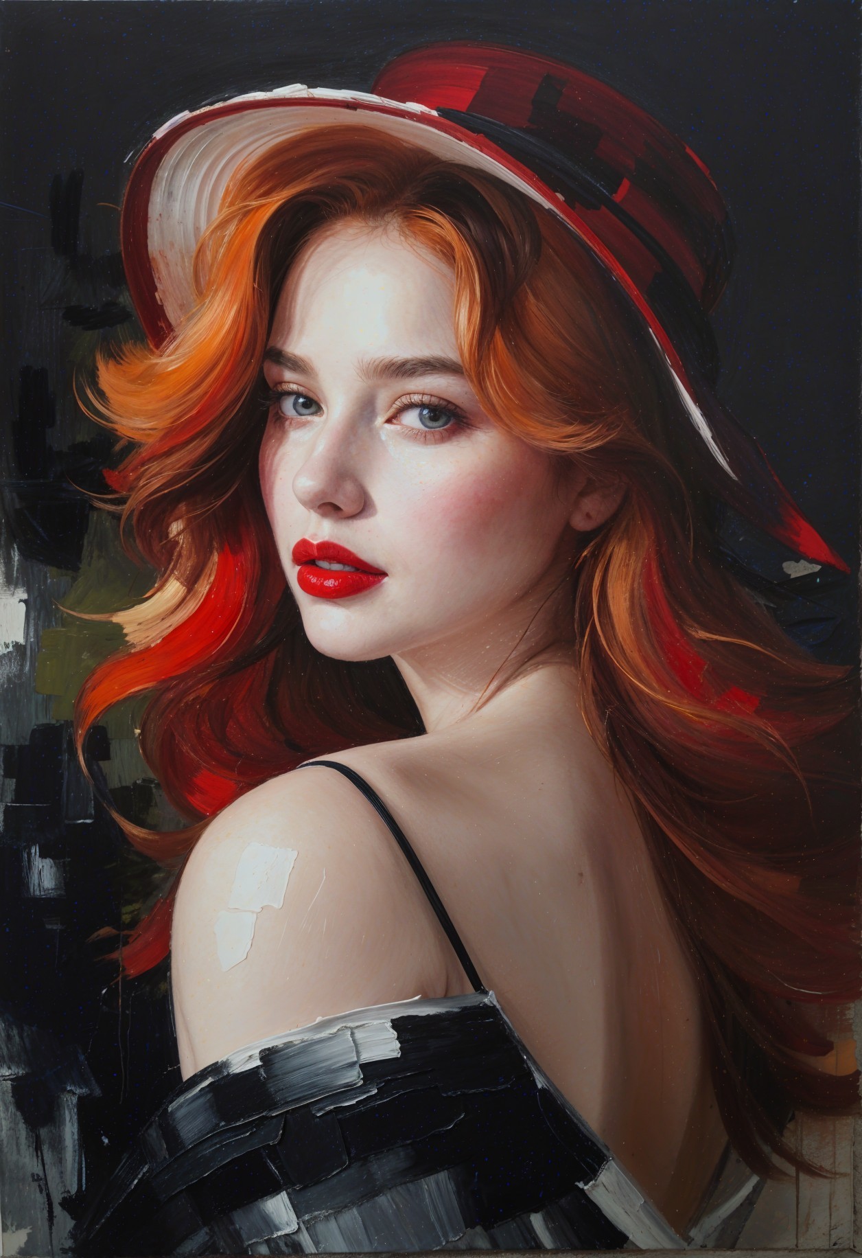 Portrait of a Young Woman with Red Hair and Hat