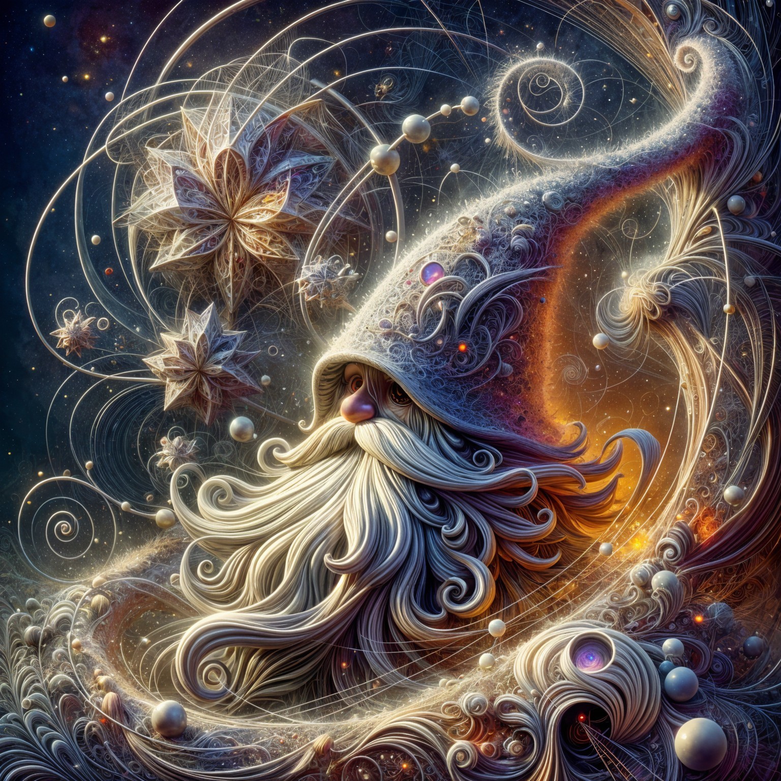 Cosmic Wizard Figure in Ethereal Starry Setting