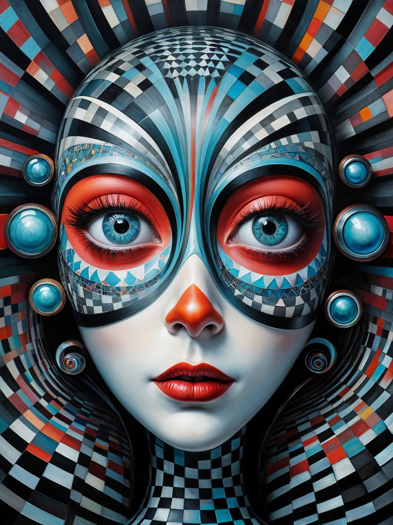 Stylized Portrait of a Woman with Geometric Design
