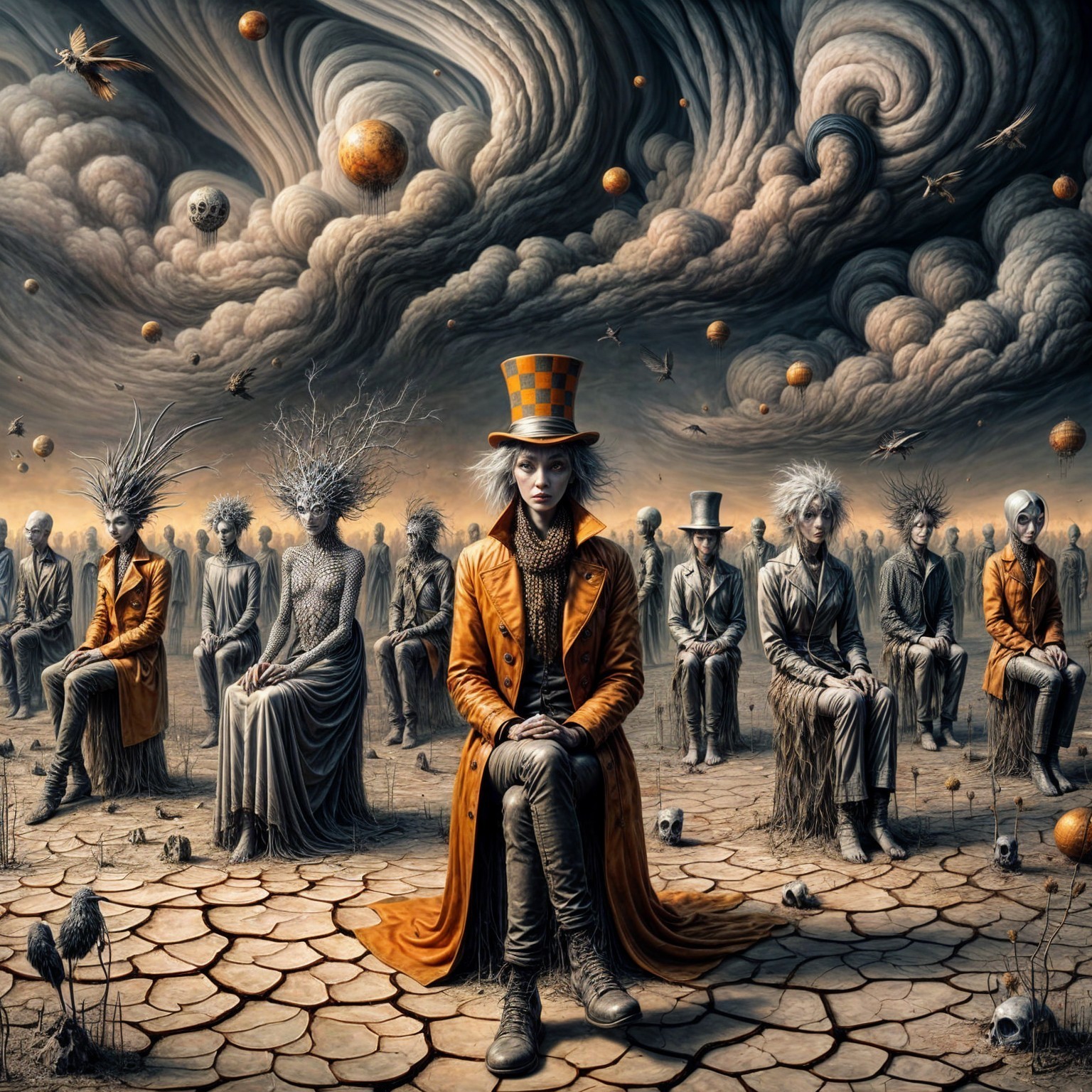 Surreal Landscape with Central Figure and Expressionless Group