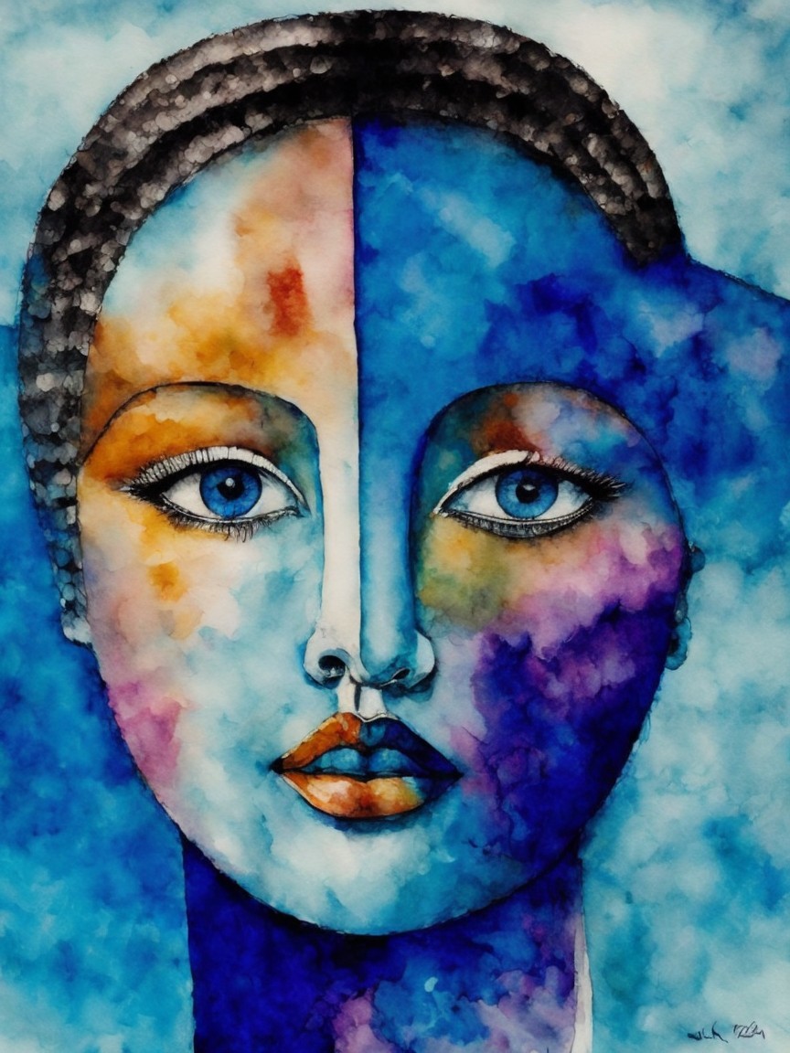 Abstract Portrait of a Woman with Blue Eyes