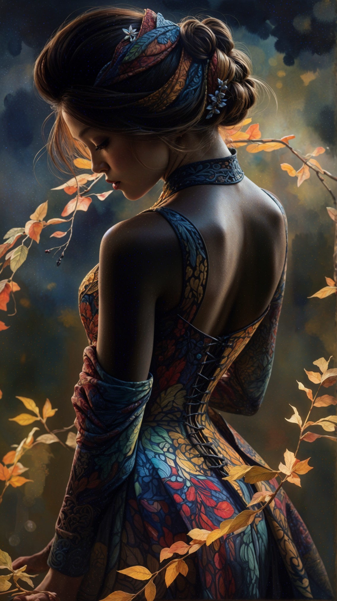 Elegant Woman in Floral Dress with Nature Backdrop