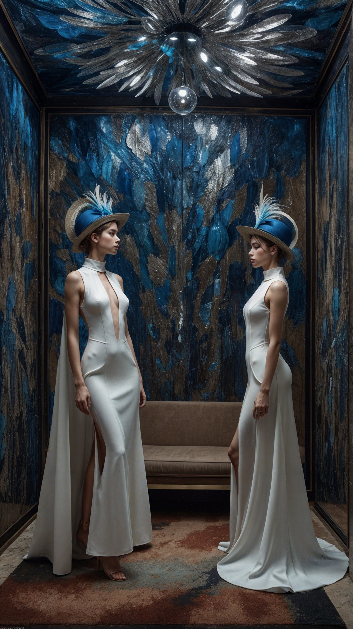 Elegant Models in White Gowns with Glamorous Hats