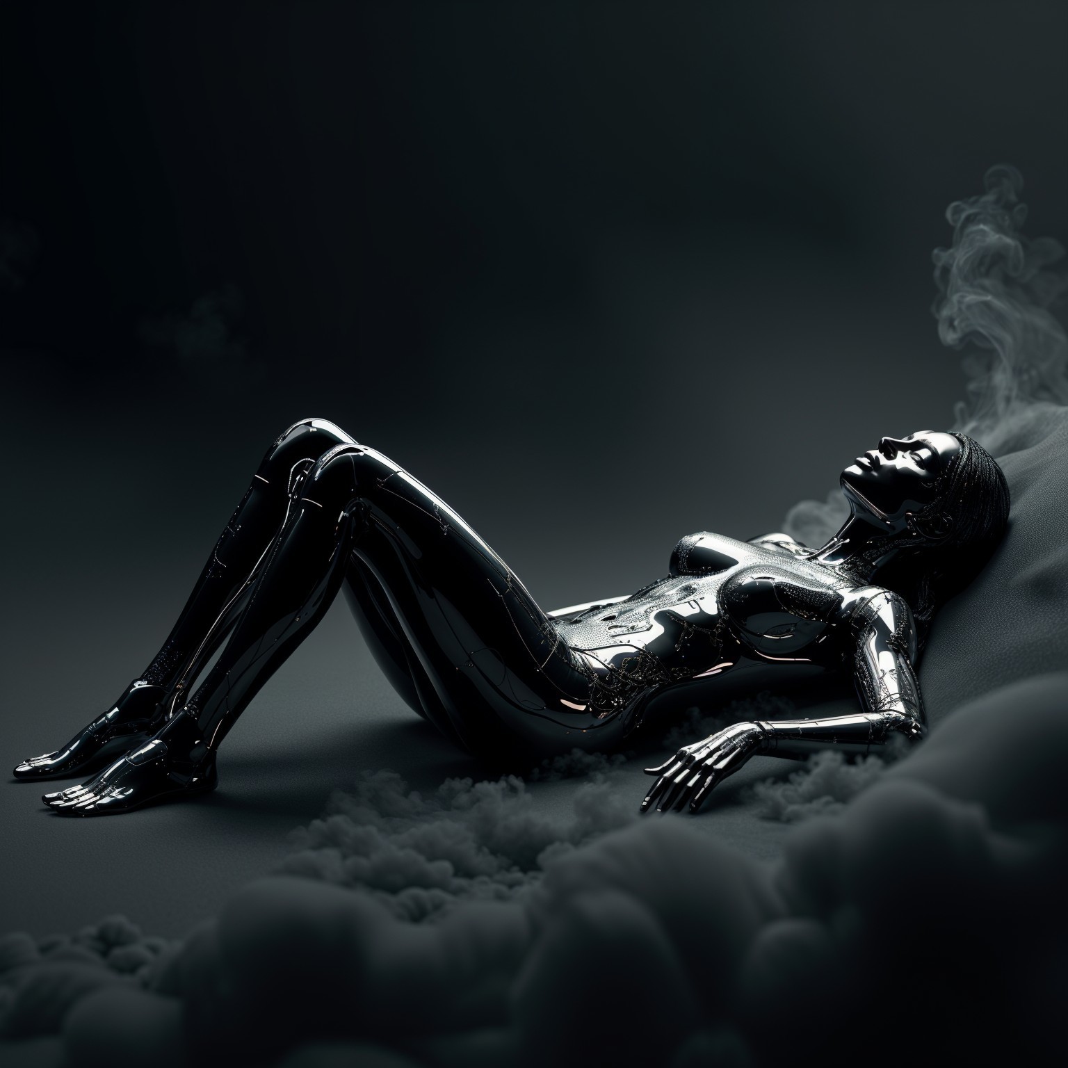 Humanoid Robot on Cloud-like Surface with Smoke Effects