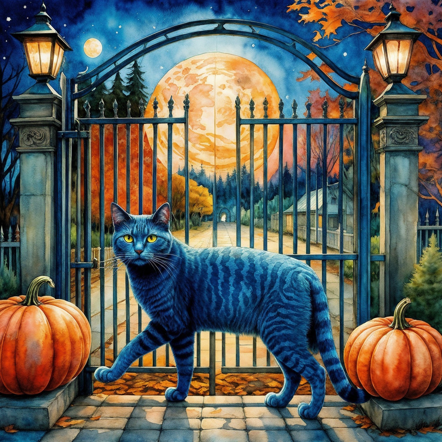Moonlit Path of the Blue-Striped Cat