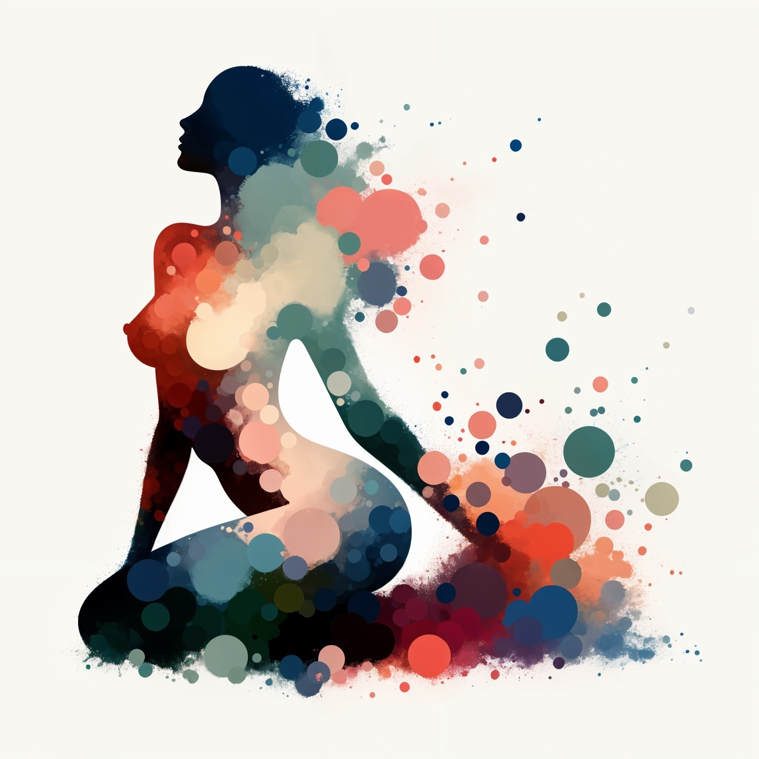 Silhouette of a seated female figure in vibrant colors